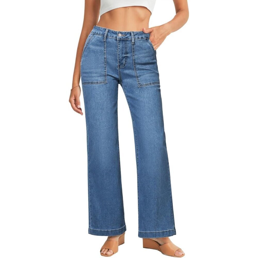 Women High Waisted Stretch Denim Jeans Full Length Slim Fit Casual Pants